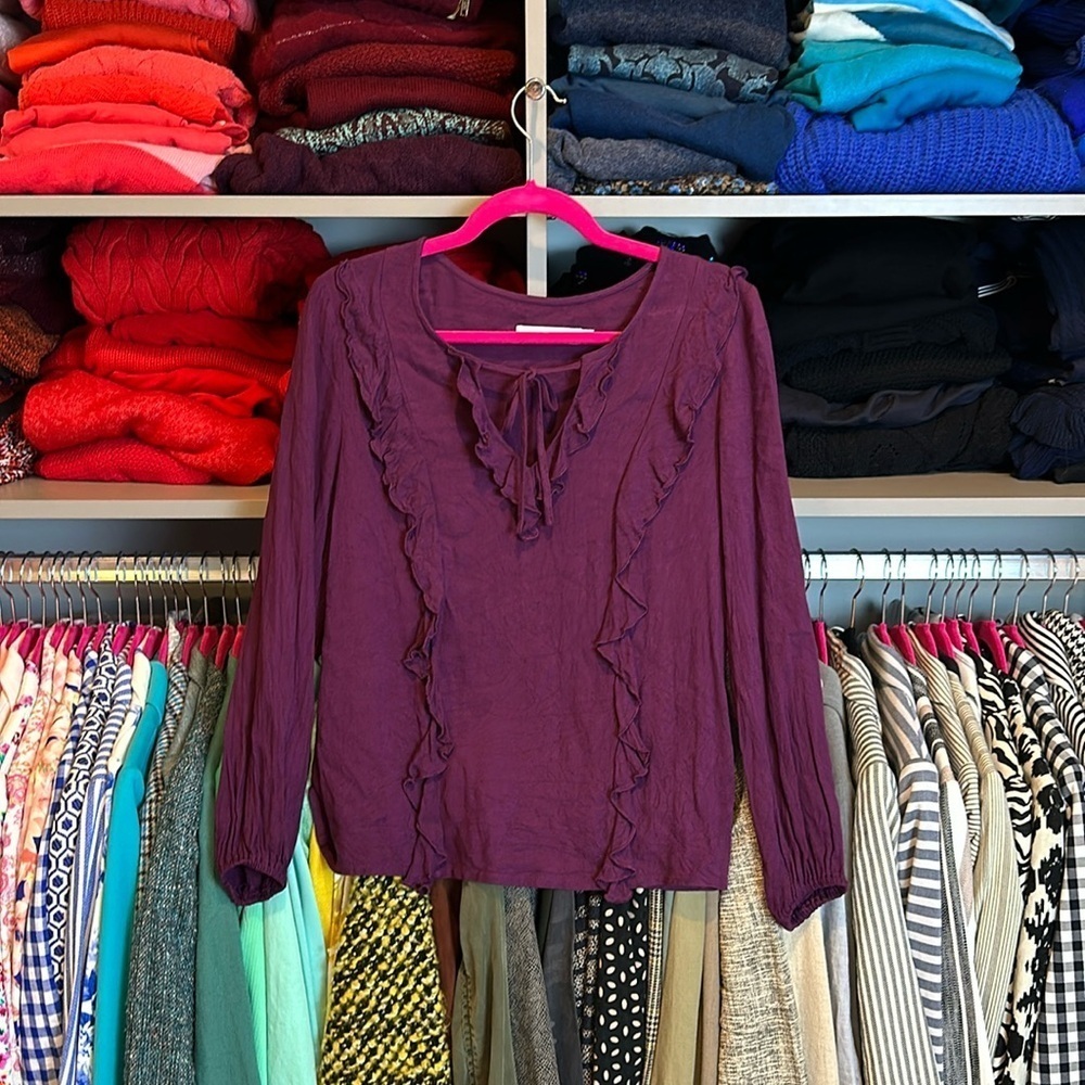 JustFab purple long sleeve v neck top size S